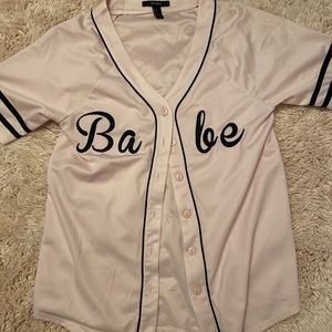 Baby pink baseball style shirt